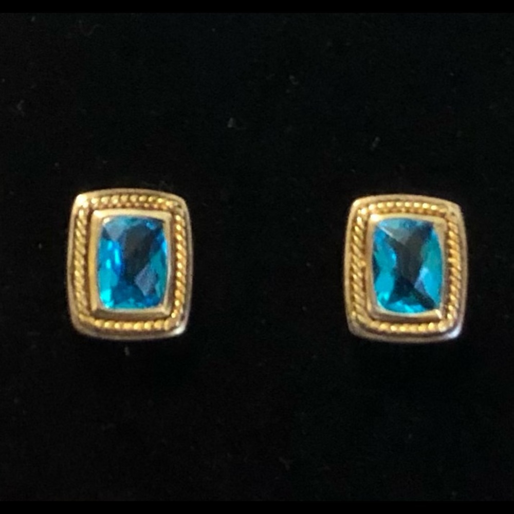 NIB Signed STS sterling silver ornate blue topaz necklace and earrings.S2 - Picture 4 of 9